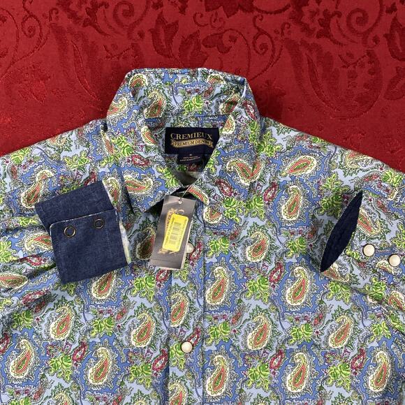 Cremieux Shirt Men Small Paisley Colorful Button Short Slv Flip Cuff NWT - Picture 2 of 10